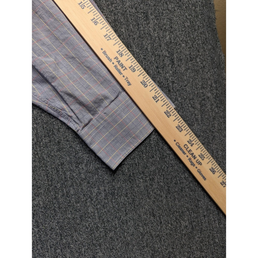 Paul Fredrick Mens Blue Plaid‎ Cotton Broadcloth Button Down Shirt 17.5 33 USA - Picture 8 of 11